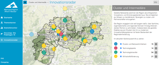 Screenshot Innovationsradar Rhein-Neckar | © Metropolregion Rhein-Neckar GmbH