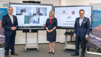 Stefan Dallinger, Dr. Christine Brockmann, Ralph Schlusche (v.l.) mit den zugeschalteten Vertretern der Länder. | © MRN GmbH/Rittelmann Stefan Dallinger, Dr. Christine Brockmann, Ralph Schlusche (v.l.) mit den zugeschalteten Vertretern der Länder. | © MRN GmbH/Rittelmann