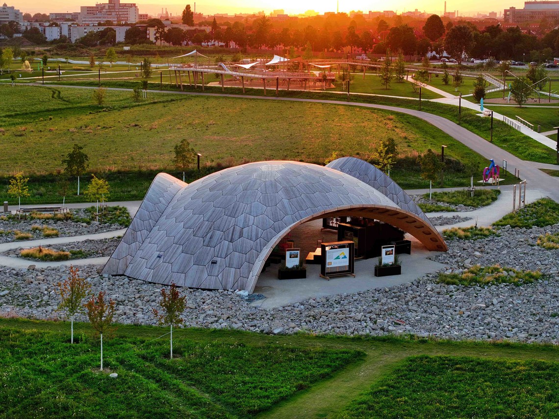 Luftaufnahme vom Pavillon der Metropolregion Rhein-Neckar | © VRRN / Landry